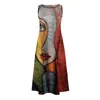 Sukienki swobodne moda luźna letnia sukienka maxi abstrakcyjna twarz nadrukowana sundress rękawe vestidos żeńska szata femme 2024