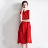 Casual Dresses Red Chiffon Silk Crepe Women Wedding Party 21 Summer Long Sexy Office Work Daily Dress Plus Size Slim Fit a Line