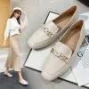 Boots Metal Oxfords Woman Flats Moccasins Square Toe Low Heels Loafers British Twist Bowknot Small Leather Shoes Women 2021