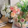 Decoratieve Bloemen Kunstmatige Pioenbloem Tak Met Groene Bladeren Stengel Realistische Faux Bloemen Plant Woondecoratie Bruiloft Po Rekwisieten