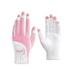手袋1ペア女性のオープンフィンガーグローブ通気性メッシュPU日焼け止め指のカバー左と右手ブルーピンク灰色の3色