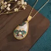 Pendant Necklaces China Style Necklace Copper Plated Gold Inlaid Hetian Jade Pearl Enamel Color Butterfly For Women Jewelry