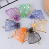 100st/Lot Star Mo Organza Jewelry Bags Tulle Sheer PolleS Drawstring Presentväska Bröllopsfest Favor Pålar Smyckesorganisatör 23RL#