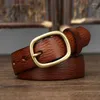 Belts 2.8CM Wide Handmade Vintage Copper Buckle For Women's Belt Genuine Leather 2024 Simple And Versatile Needle