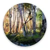 Wall Clocks Birch Forest Woods Early Morning Round Clock Creative Home Decor Living Room Quartz Needle Hanging Watch