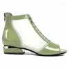 Casual Shoes 2024 Peep Toe Sandals Boots Women PU Leather Summer Mesh Low Heels Back Zip Female Footware