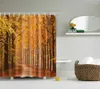 Shower Curtains Rustic Curtain Autumn Forest Leaves In Park Small River Wooden Bridge Image Fabric Bathroom Decor Set With Hooks
