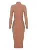 Sukienki swobodne Hqbory Winter Ladies Brown Sexy Deep V Mid Bandage sukienki Kobiety Długie rękawy Wysokiej jakości celebrytka impreza bodycon vestidos