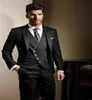 2019 المصمم الأسود رجال بدلة ثلاث قطع السترة بدلة العريس بدلات الزفاف للرجال رفيعة Fit Groom tuxedos لـ ManjacketVestp2168967