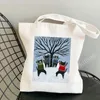 Koffie Kat Gedrukt Schoudertassen Leuke Dieren Handtas voor vrouwen Harajuku Herbruikbare Opbergtas Meisjes Canvas Tote Winkeltas q3vO #