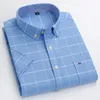 Herren-Social-Shirt, kurzärmelig, 100 % reine Baumwolle, Oxford, weich, geknöpft, kariert, formelle männliche Kleidung, übergroßes Hemd in Übergröße, 240327