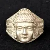 Figurines décoratives Collection chine Tibet argent fait à la main tête de bouddha anneau amulette décoration cadeau