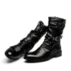 boots Idopy New Autumn Gothic Men Pointed Toe Stage Performance Faux Leather Boots Male Punk Leather High Heels Shoes Buckle Booties