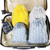 casual Cott Lattice Beam Drawstring Bag Cosmetic Bag Travel Makeup Case Organizer Shoes Gift Storage Pouch 811p#