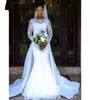 New Romantic Plus Size 2 Pieces African Long Sleeve Lace Mermaid Wedding Dress Pure Detachable Skirt Train Bridal Gowns Robe De Ma6882818