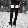 Boots Fujin 5cm Stretch Fabric Platform Wedge Knitted Autumn Women Plush Winter Spring Slip On Microfiber Sock Knee High Shoes