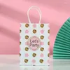 Gift Wrap 5PCS Let's Party Paper Packaging Storage Bag With Handle Pink Bronzing Fashion Wedding Happy Birthday Favors Supplies