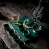 Teaware set pinny japansk keramik te set mörkgrön glasera service antik xishi tekanna ceremoni dekorationer