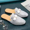 Slippers Italian Design Men's Mules Shoes Blue Rhinestone Half Casual Loafers Gold Sandals Slip-on