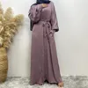 Ethnische Kleidung Ramadan Abaya Dubai Luxus gerippter Satin Türkei Modesty Robe Elegant mit Taschen Muslimischer Kimono Kaftan Islam Khimar Kebaya