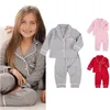 2 pièces infantile enfants filles garçons pyjama ensembles à manches longues revers boutons chemise TopPant coton décontracté vêtements de nuit pour enfants vêtements de nuit 240327