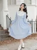 Robes décontractées Sweet Blue Lolita Princesse Robe Femme Vintage Style Victorien Mignon Arc Lanterne Manches Lâche Lady Midi Robe