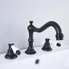 Bathroom Sink Faucets Black Brass Basin Deck Mounted 3 Hole Double Handle And Cold Water MixerTaps Tsf542