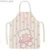 Aprons Aprons for Women Linen Sleeveless Apron Pink Rabbit Cartoon Cute Apron Kitchen Housework Fashion Cleaning Antifouling Delantal Y240401