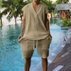 Vintage Jacquard Knitting Mens Two Piece Sets Casual Solid Color V Neck Sleeveless Tank Tops And Shorts Suits Men Summer Outfits 240327