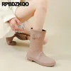 Botas de pesca Rainboots Chuva Borracha Mulheres Rodada Toe Buckle Mid Bezerro Equitação Deslizamento em Equestre Tamanho Grande Metal Jelly Sapatos PVC