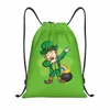 Anpassad rolig Dabbing Leprechaun St Patricks Day DrawString Bag för butik Yoga ryggsäckar Kvinnor Män sport Gym Sackpack D7ZU#