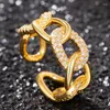 Cluster Rings Men/Women Chunky Chain Opening Gold Color Bling CZ Modern Fashion Par Anniversary Presentuttalande smycken