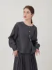 Camicette da donna Primavera Rayon Abbigliamento femminile Camicie con o-collo Maniche lunghe Eleganza intellettuale Capispalla casual accogliente e leggero