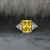 Cluster Rings Fashion Yellow Cushion Cubic Zirconia Stone Diamond Wedding Engagement S925 Sterling Silver For Women Fine Jewelry