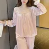 Women's Sleepwear 2024 Long Sleeve Pajama Set Casual Cardigan Pink Soft Home Clothes Fashion Buttons Autumn Winter