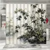 Rideaux de douche Rideau botanique Vert Bambou Succulent Cactus Paysage Ferme Colibri Rose Aquarelle Fleur Décorations de salle de bains