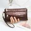 PU Couro Mulheres Carteiras Fallow LG Senhoras Duplo Zíper Carteira Clutch Bag Design Red Purse Crocodile Bolsas N40I #