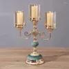 Ljusstake 3headed Luxury Ceramic Metal Glass Candlestick European Retro American Romantic Candlelight Dinner Table Dekorativa ornament