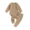 Zestawy odzieżowe Urodzone Baby Boy Fall Ubrania stroje waflowe z długim rękawem bawełniane spodnie romperowe