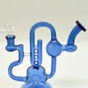 2024 Clear Blue Neo Fab Saxophone 9 Inch Glass Bongs Water Pipe Bong Tobacco Smoking Tube 14MM Bowl Dab Rig Recycler Bubbler Pipes