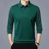 Business Casual Dünne Dünne Männer Polo-Shirt Frühling Herbst Taste Revers Gestreiften Langarm Mode Koreanische Kleidung Tops 240318
