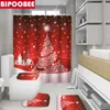 Rideaux de douche Flocon de neige Arbre de Noël pour salle de bain Tapis de bain de Noël Tapis de couverture de couvercle de toilette Tapis antidérapant Rideau de baignoire en tissu