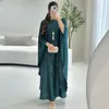 Этническая одежда Абая Мусульманское платье Современная мода Пуловер Мягкий свет с коваными рукавами Халат Женская одежда Рамадан Гурбан Дубай Зеленый