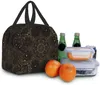 Lunchtasche für Damen, luxuriös, orientalisches Mandala, königliches Retro-Blumenmuster, schwarz, antik, isolierte Lunchbox, Kühltasche für Arbeit, Schule 55zV#