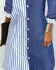 Robes décontractées Chemise pour femme Automne 2024 Rayé Colorblock Robe boutonnée Revers A-Line Shift Vêtements de banlieue