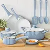 Cookware Sets Andralyn 12pc Ceramic Set Blue Linen Pots And Pans
