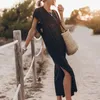 Party Dresses Women Round Neck Dress Elegant Ankle-length Maxi For Breathable Solid Color Summer With Side Everyday