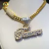 Personalizado miami cubana link corrente laboratório diamante hip hop gelado vvs moissanite 9k real sólido ouro nome carta pingente