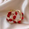 Hoop Earrings Trendy Red Rose Flower Rhinestone For Women Temperament Metal Piercing Wedding Party Jewelry Gifts