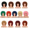 Perucas lizzyhair vermelho marrom cobre curto encaracolado perucas sintéticas para preto feminino africano cosplay natural afro peruca com franja resistente ao calor